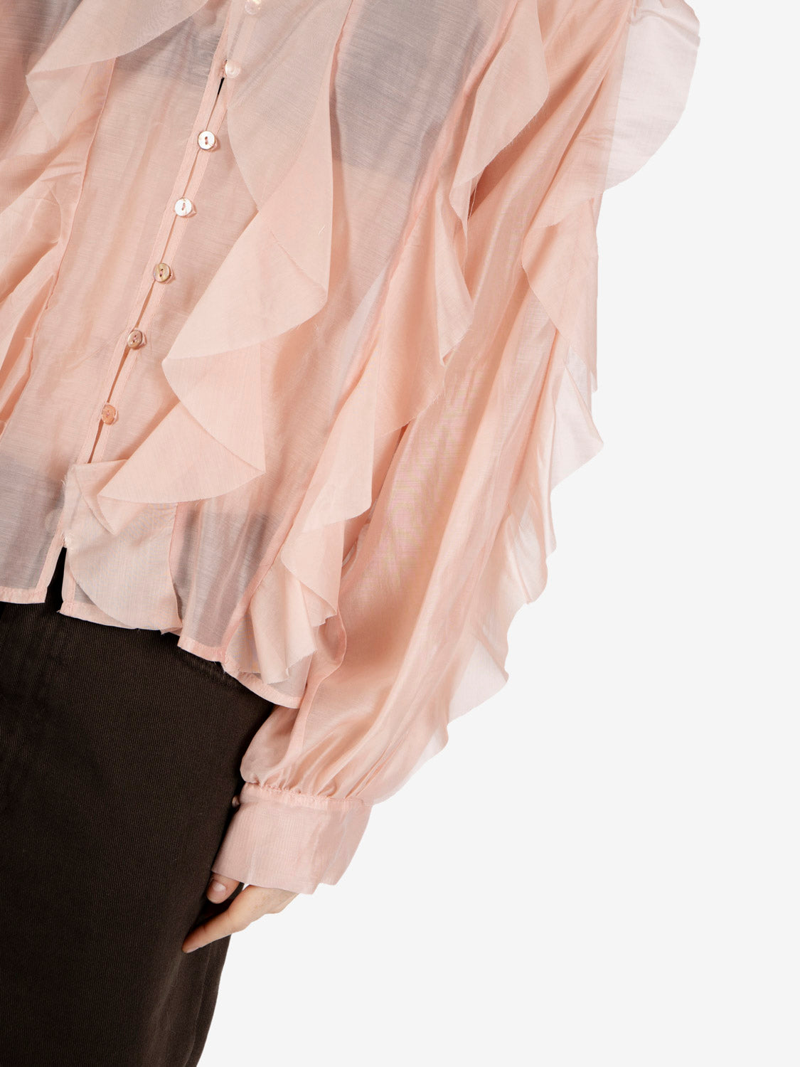 Camicia con volant cipria