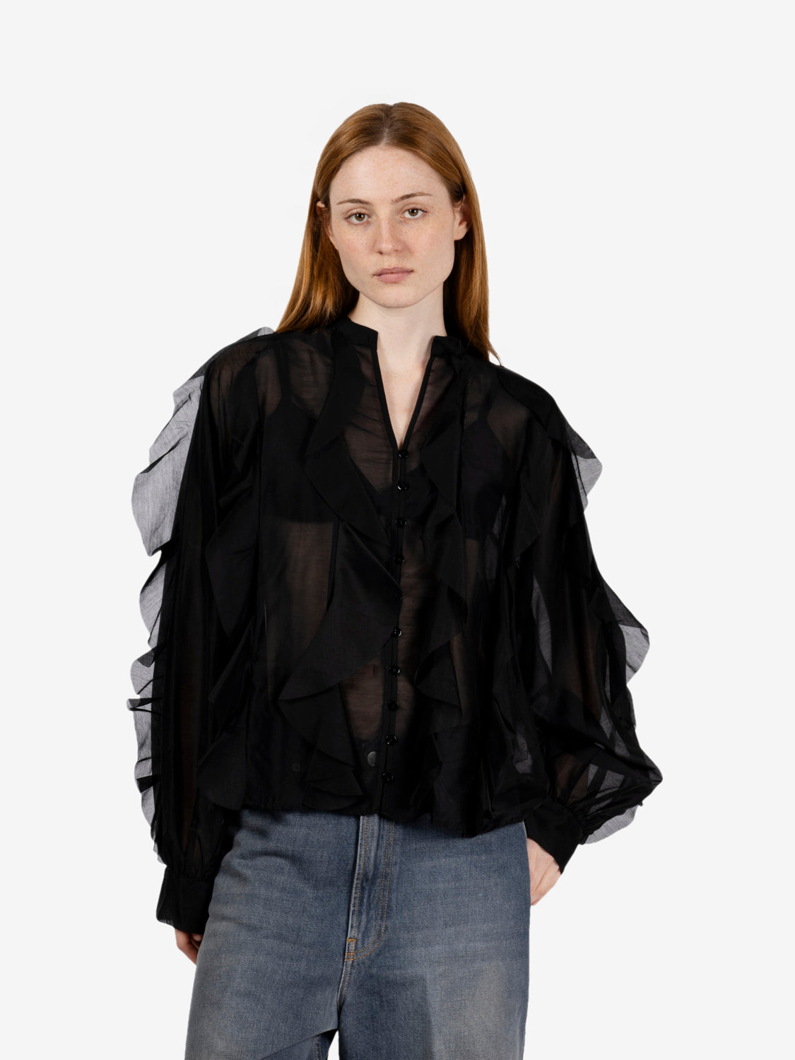 Camicia con volant nero