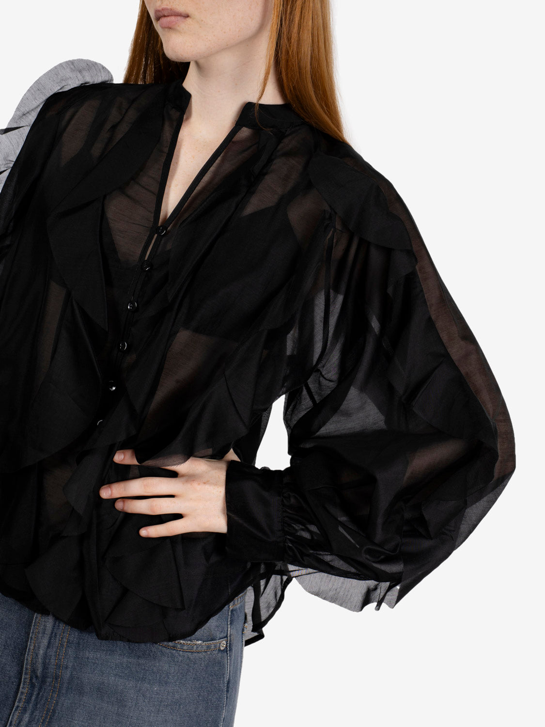 Camicia con volant nero