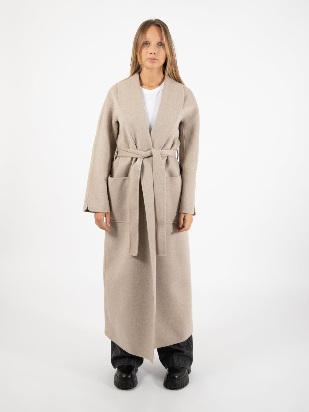 Cappotto a vestaglia tortora melange