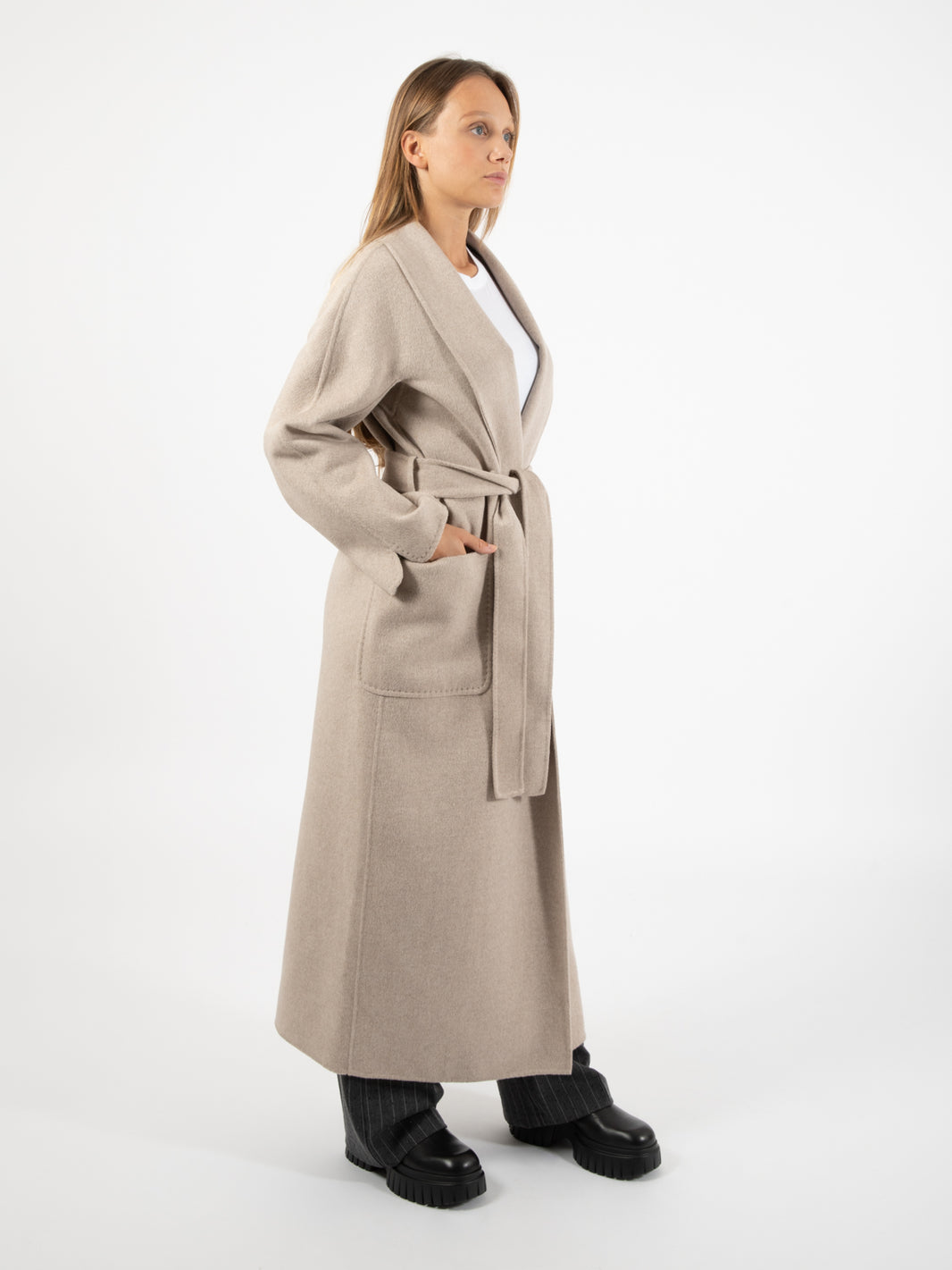 Cappotto a vestaglia tortora melange