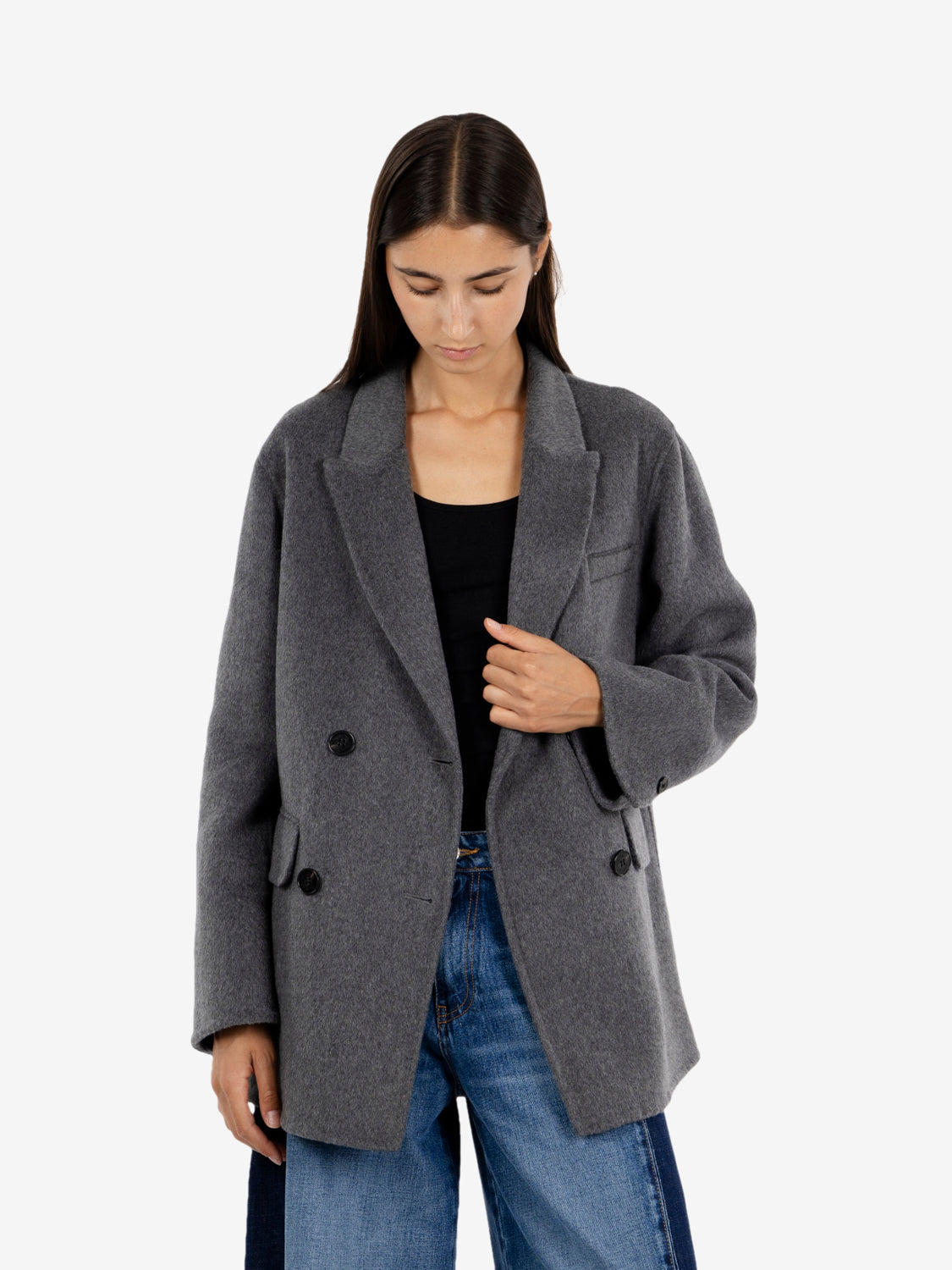 Short coat in medium grey melton wool