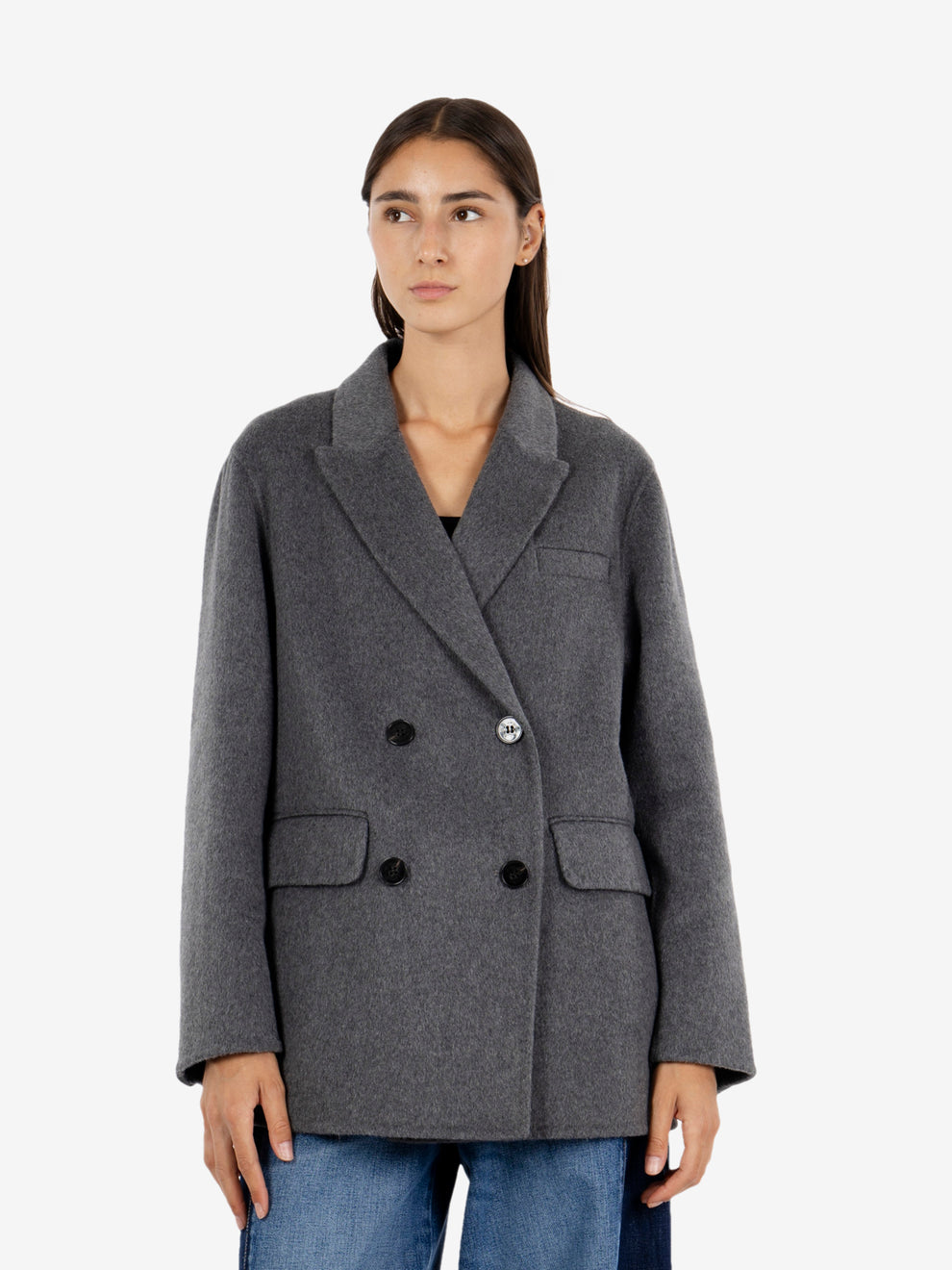 Short coat in medium grey melton wool