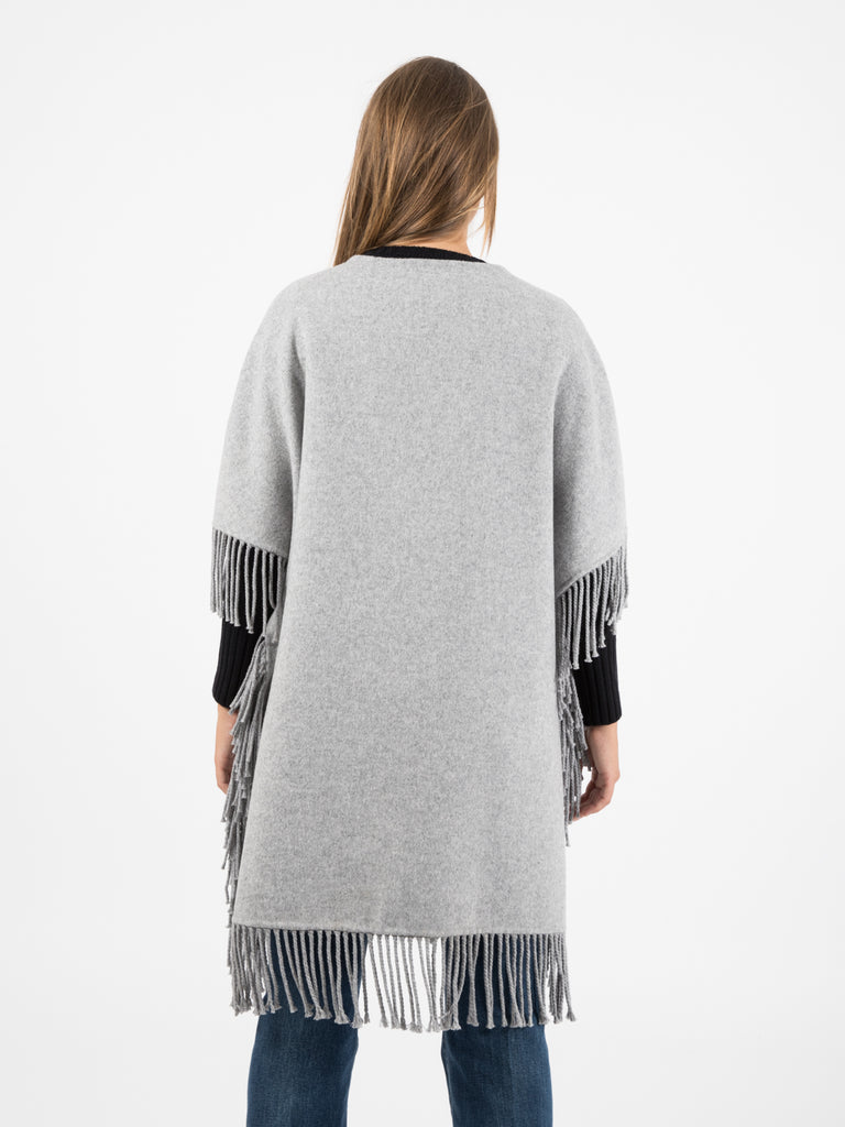 VICOLO - Cappotto in lana con frange grigio melange