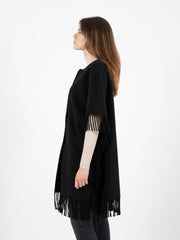 VICOLO - Cappotto in lana con frange nero