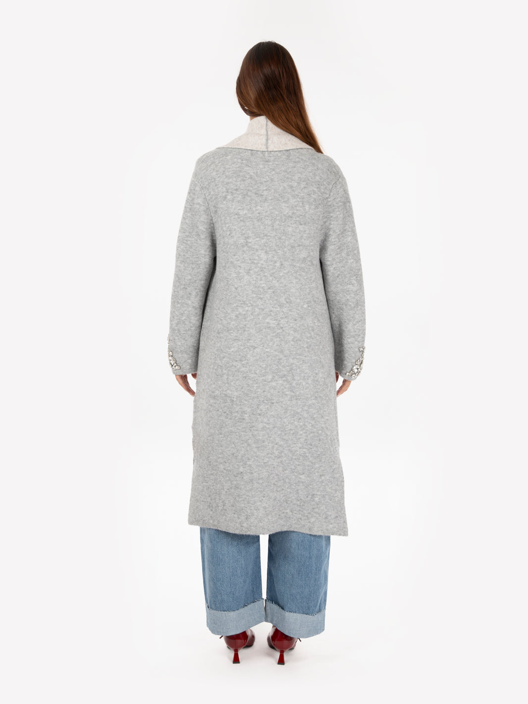 Cappotto in maglia con applicazioni grigio