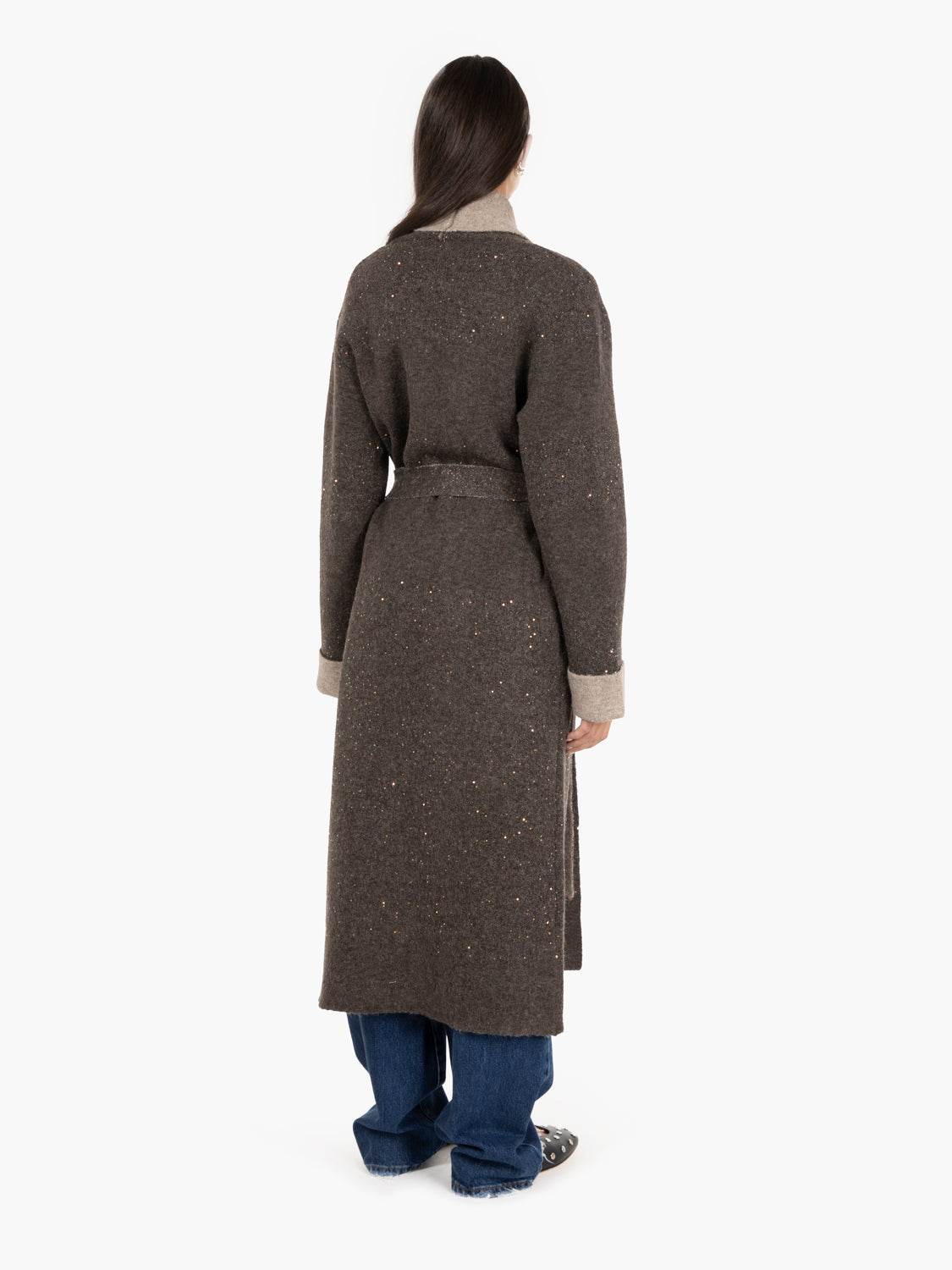 Cappotto in maglia con paillettes moro / beige