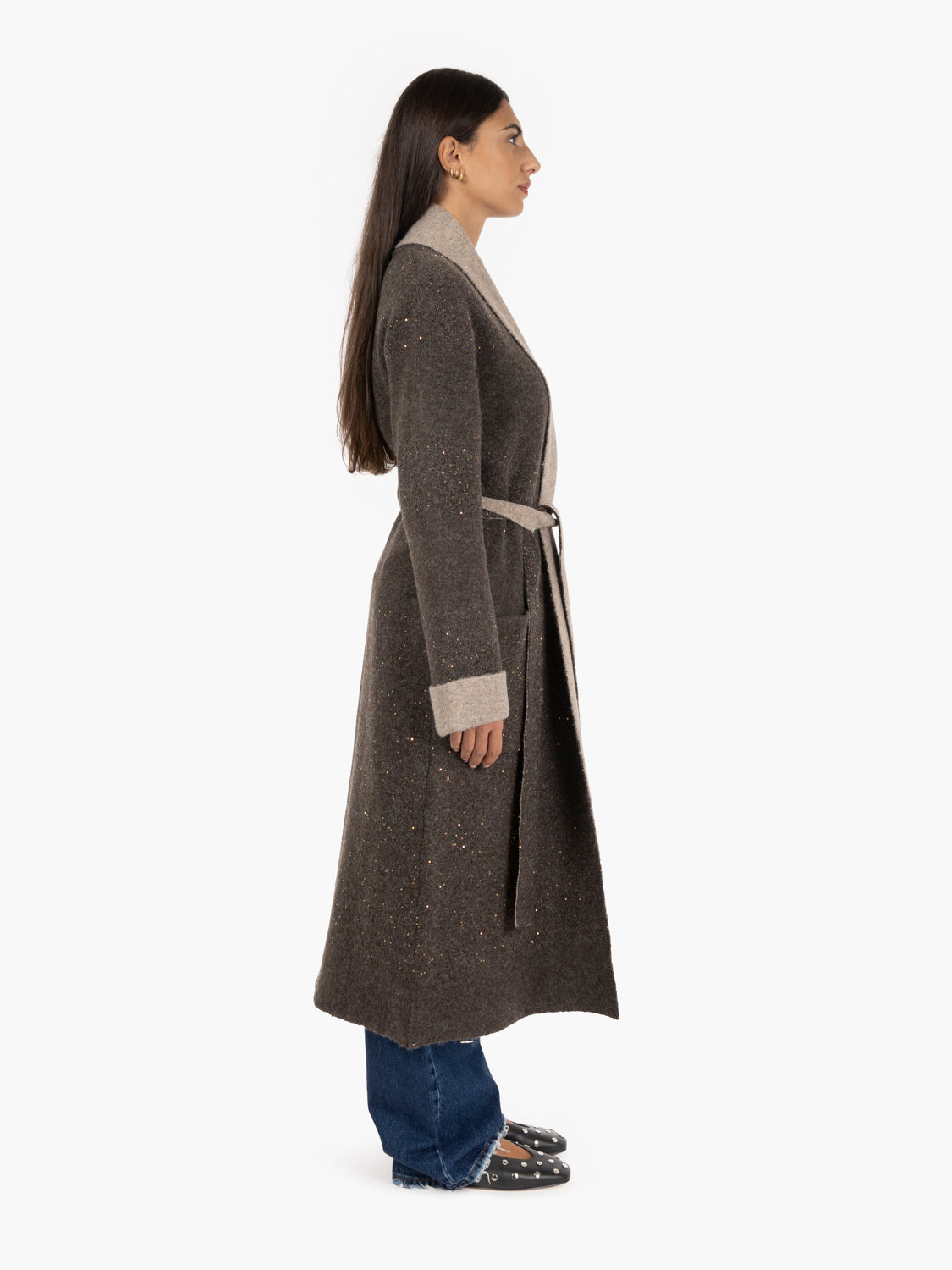Cappotto in maglia con paillettes moro / beige