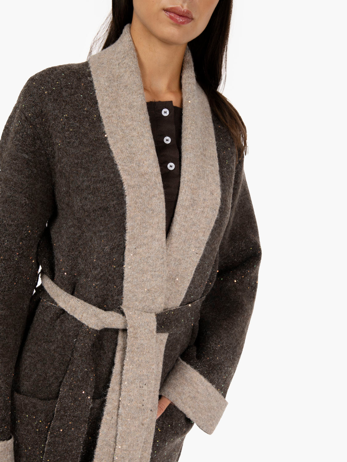 Cappotto in maglia con paillettes moro / beige