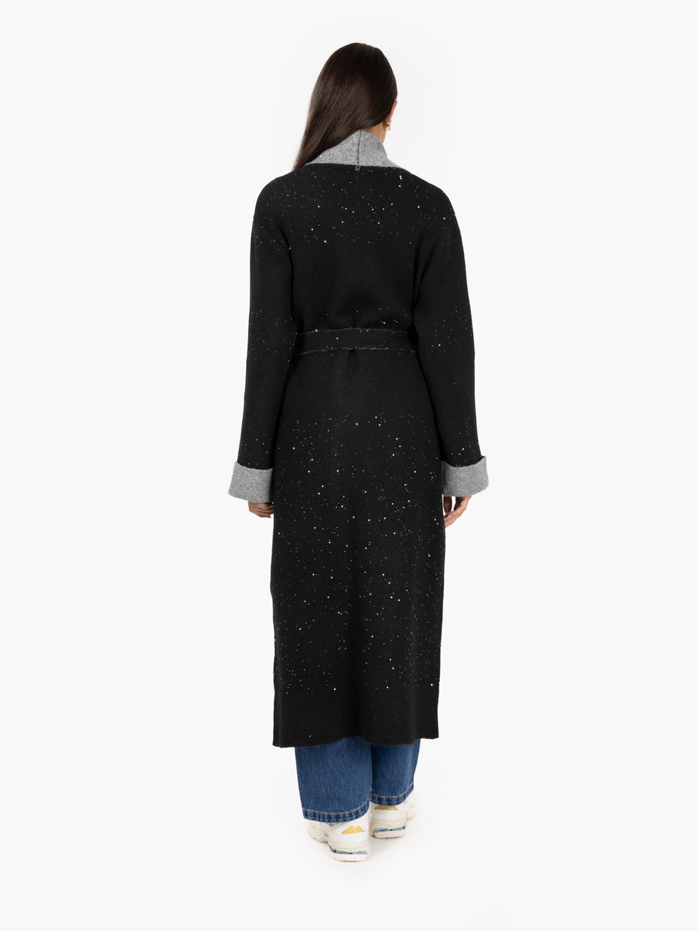 Cappotto in maglia con paillettes nero / grigio