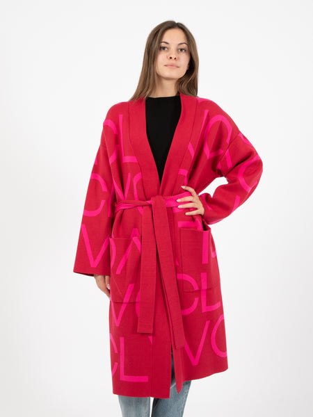 Cappotto in maglia logo lettering rosso / fuxia