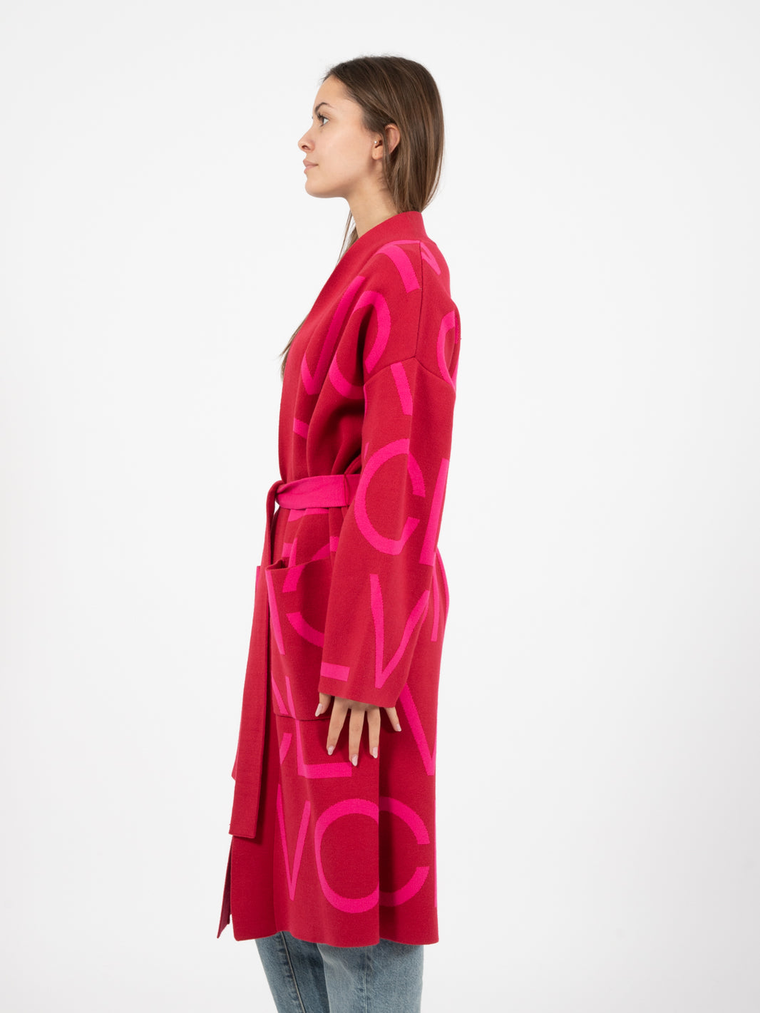 Cappotto in maglia logo lettering rosso / fuxia