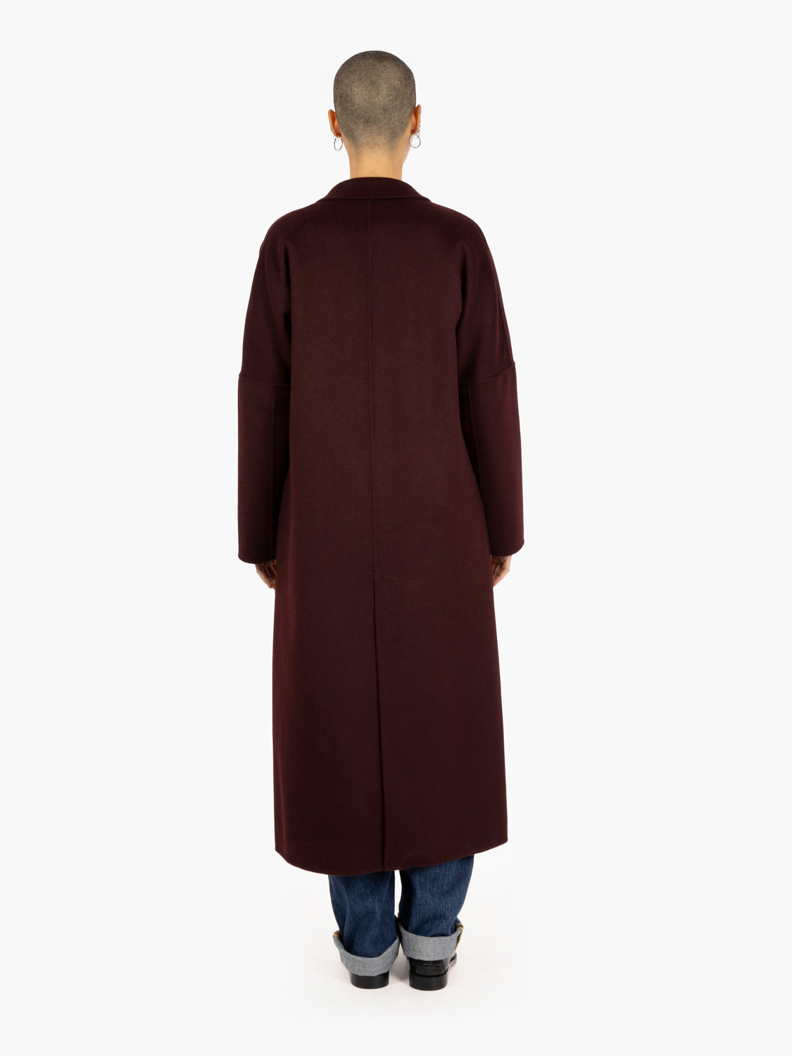 Long double-breasted burgundy coat