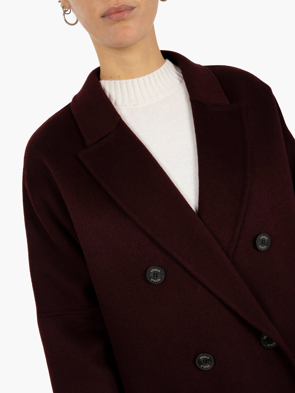 Long double-breasted burgundy coat