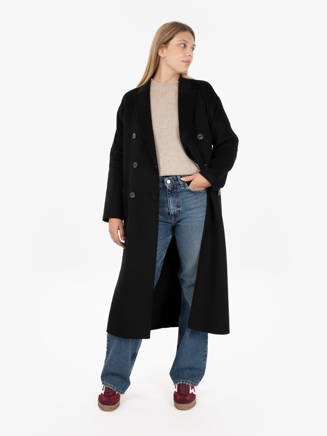 Cappotto lungo doppiopetto nero