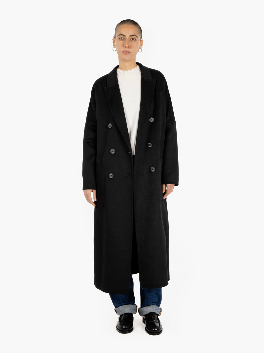 Cappotto lungo sfoderato doppiopetto nero