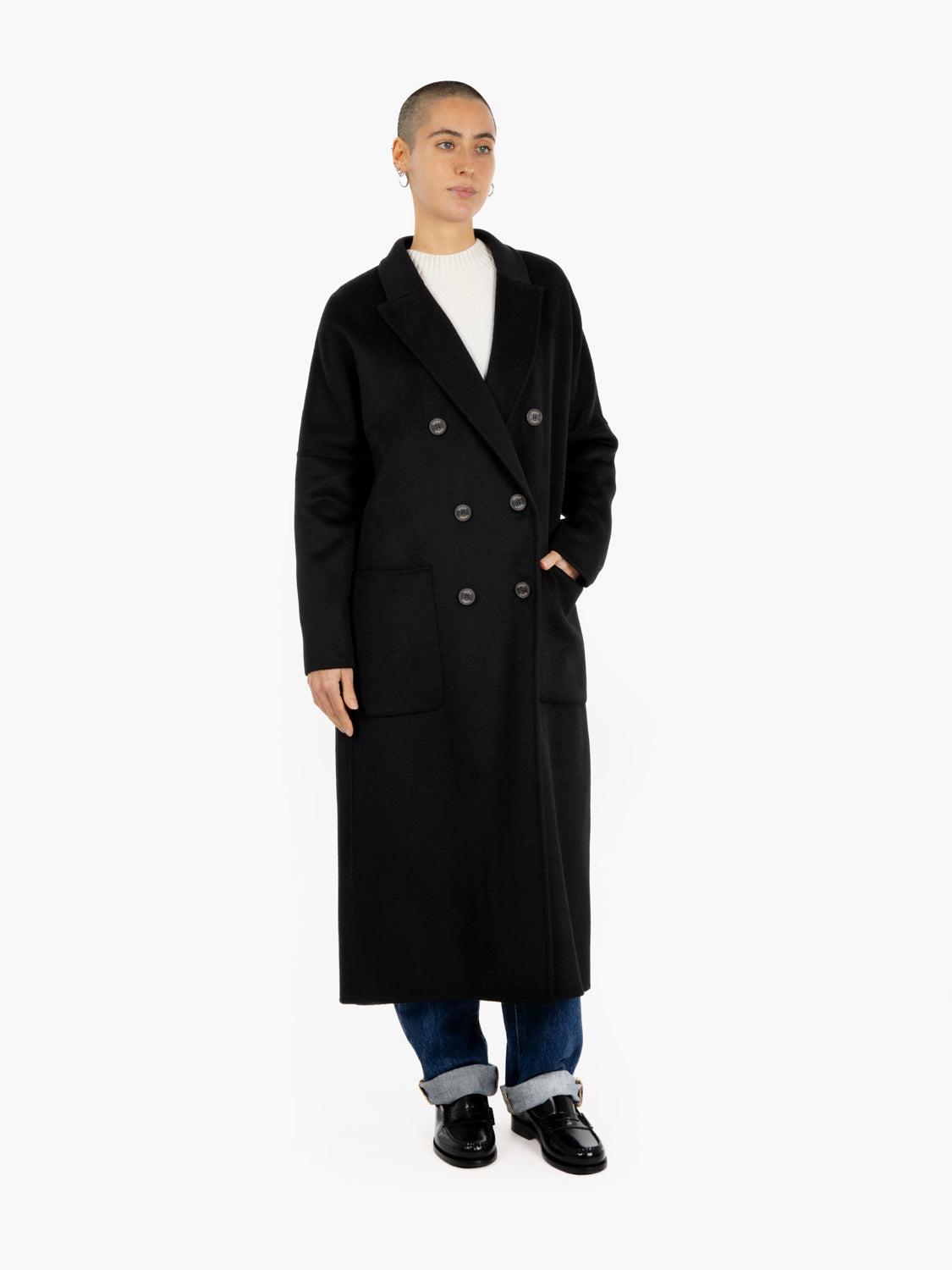 Cappotto lungo sfoderato doppiopetto nero