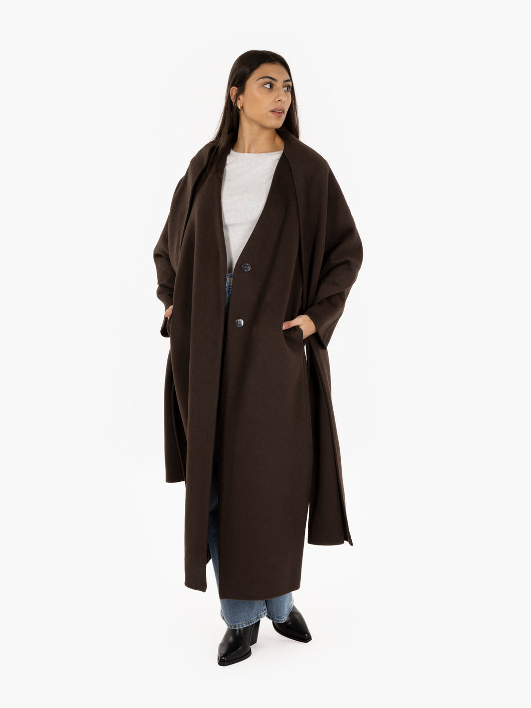 Cappotto over con sciarpa moro