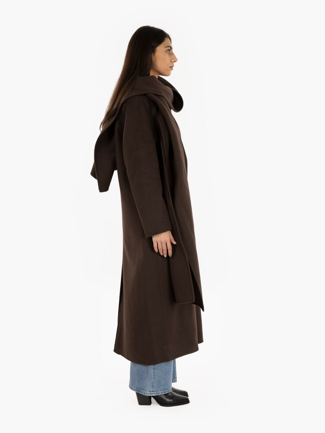 Cappotto over con sciarpa moro