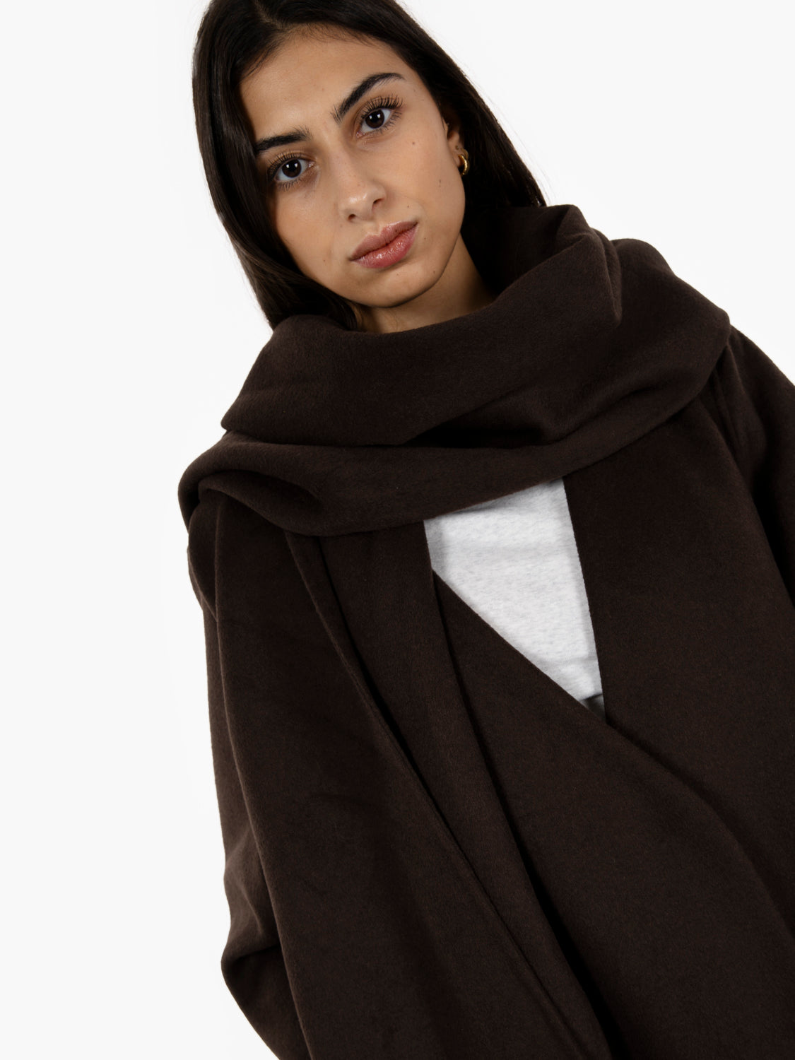 Cappotto over con sciarpa moro