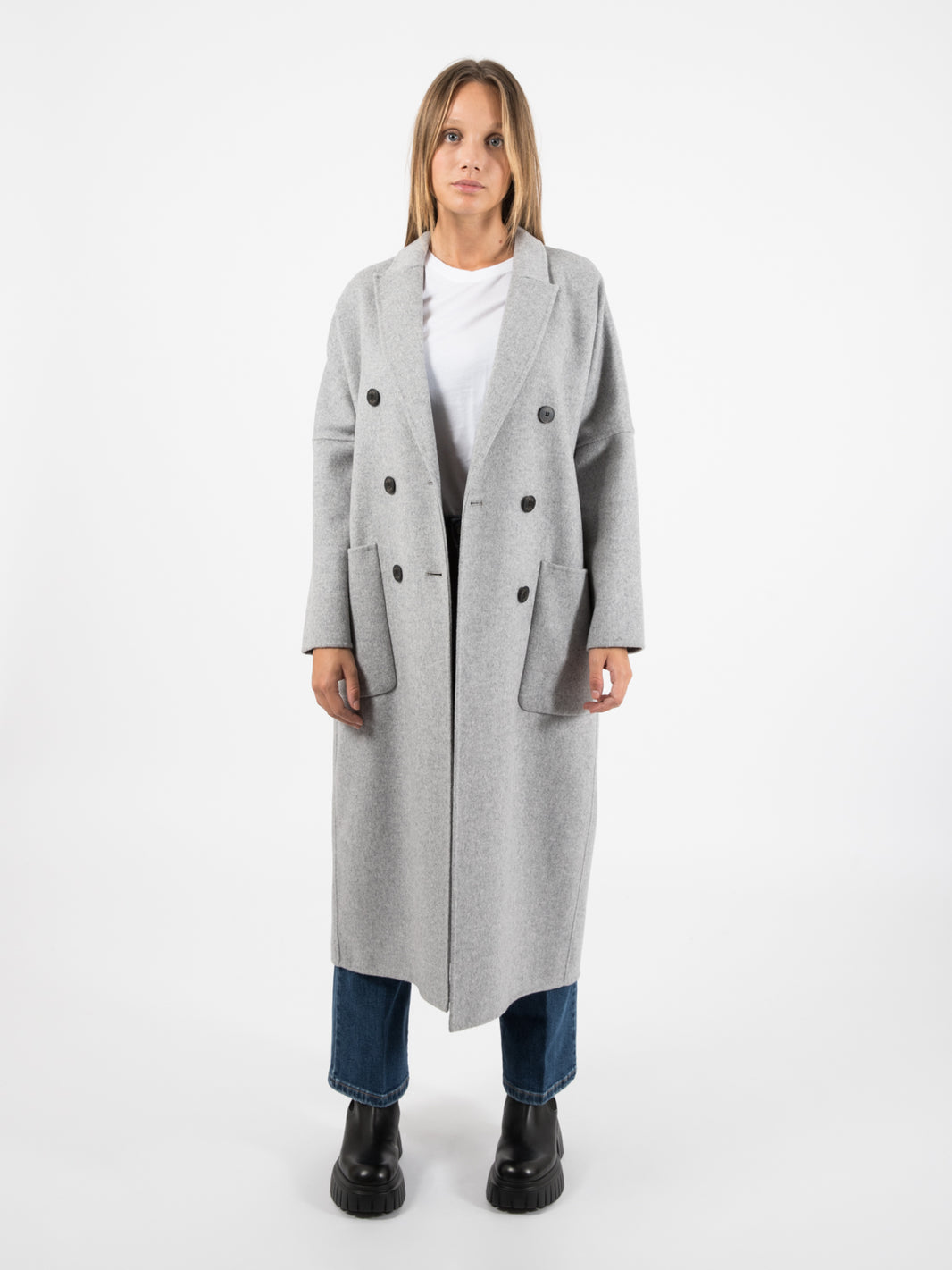 Cappotto over doppiopetto grigio melange
