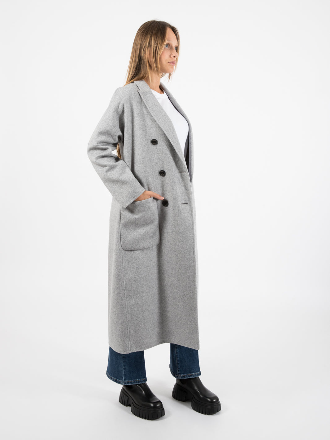 Cappotto over doppiopetto grigio melange