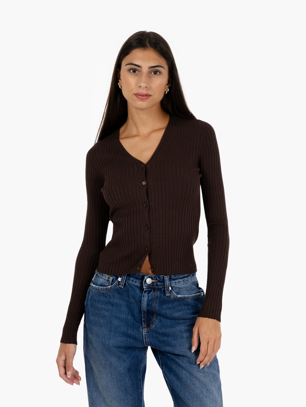 Dark brown ribbed cardigan