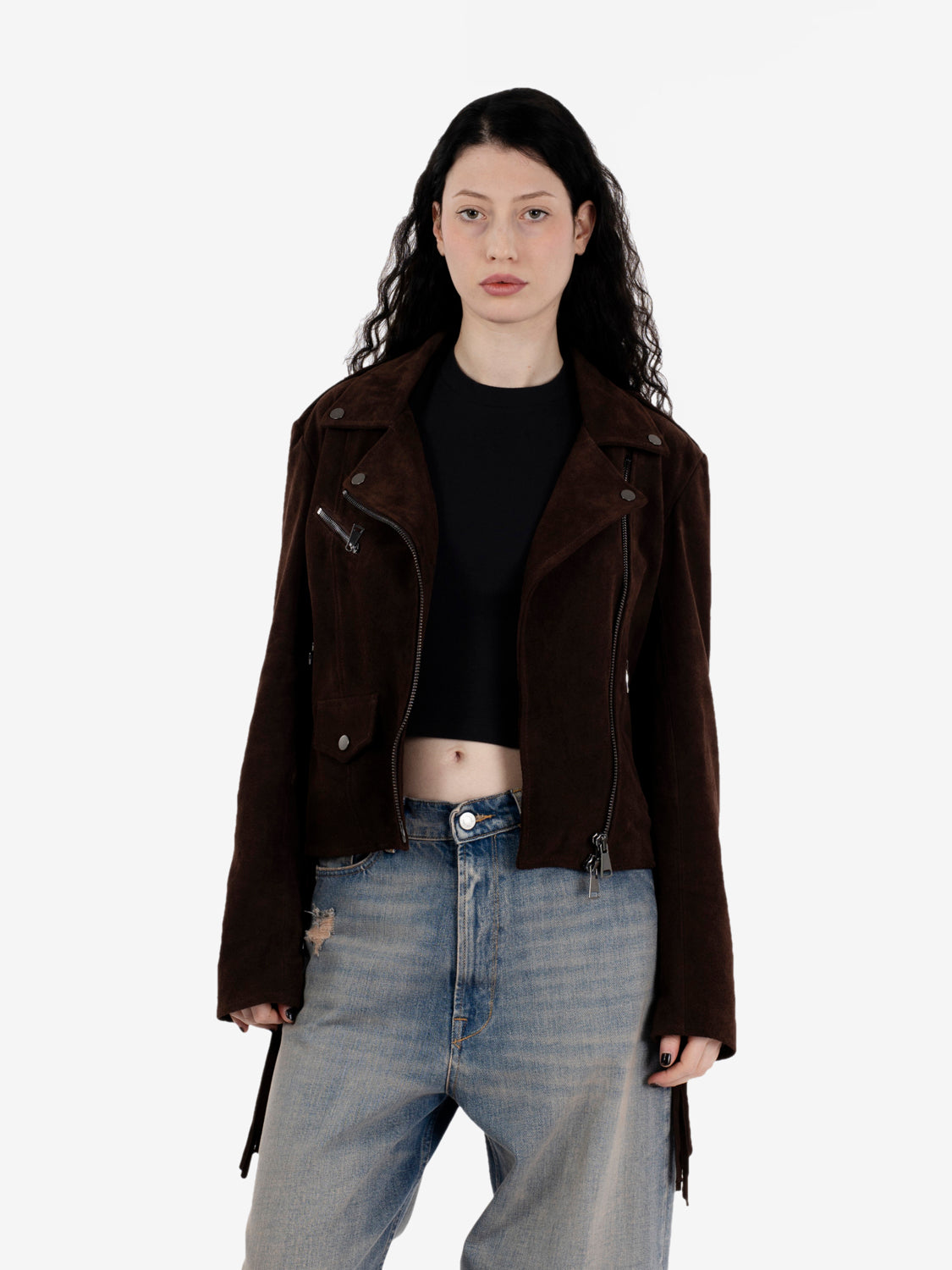 Chiodo con frange marrone