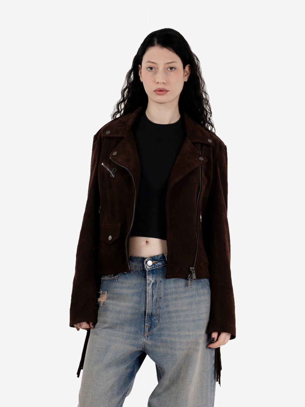 Chiodo con frange marrone