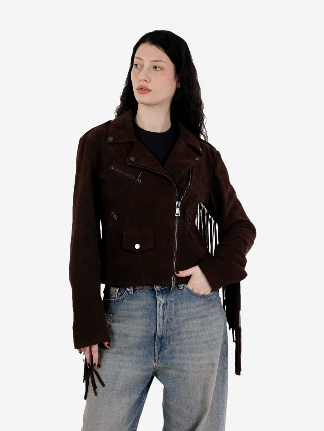 Chiodo con frange marrone