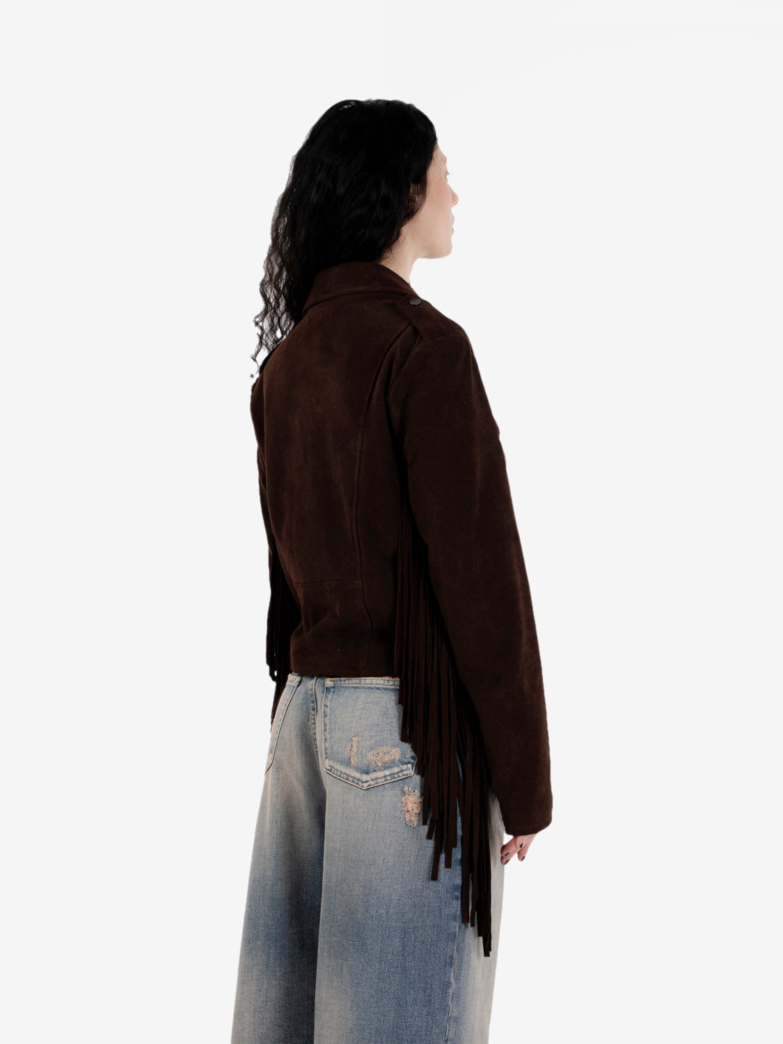 Chiodo con frange marrone