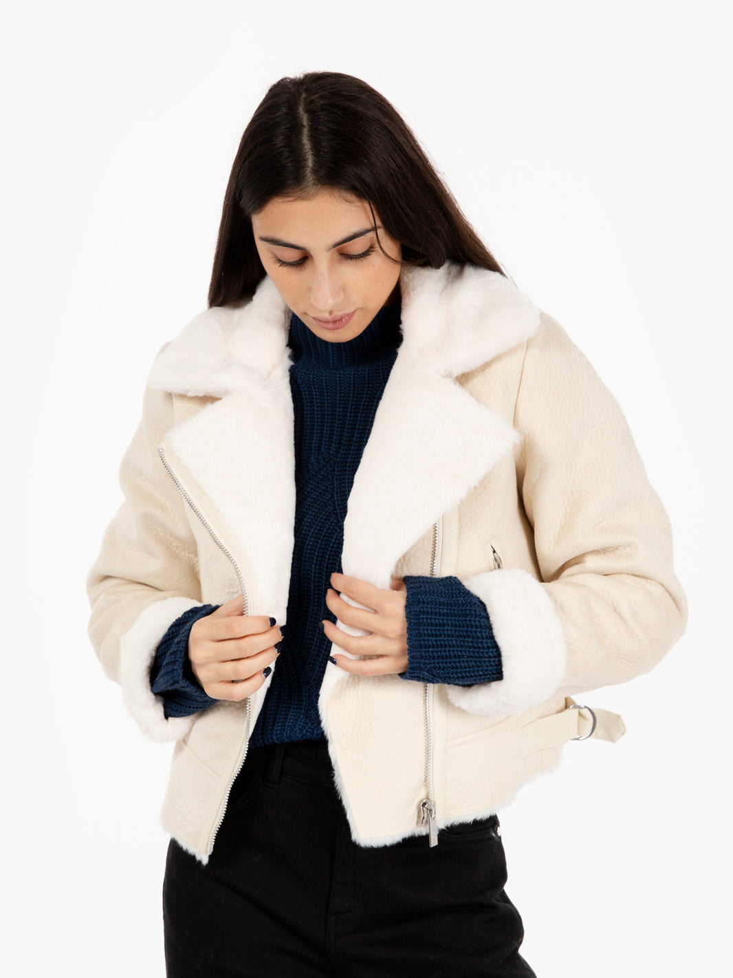 Ecomontone chiodo crop bianco