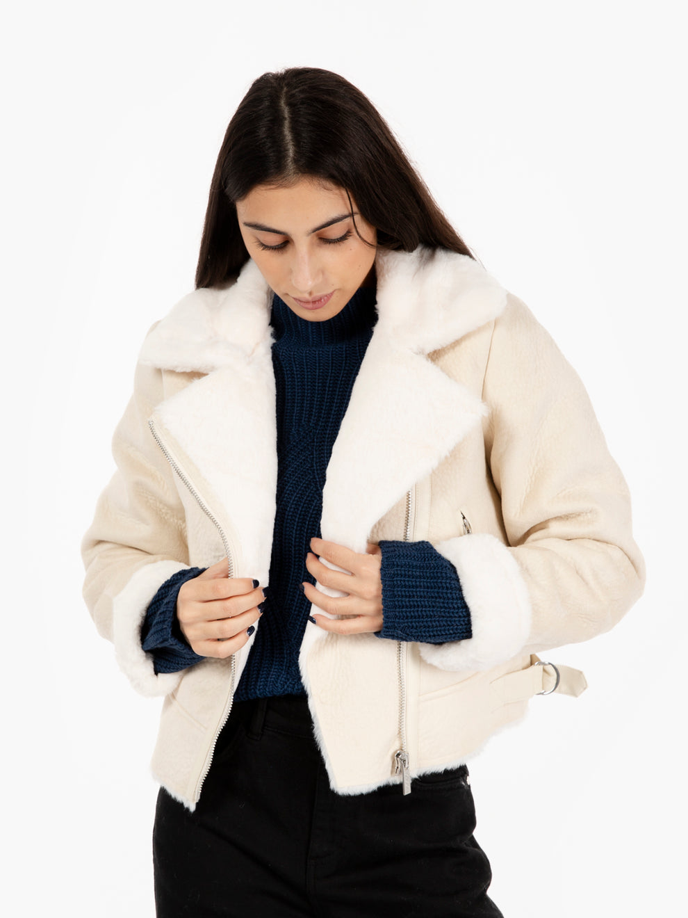 Ecomontone chiodo crop bianco