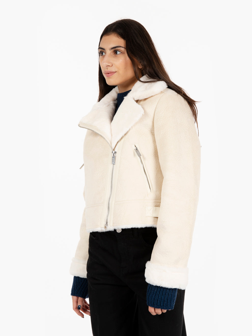 Ecomontone chiodo crop bianco