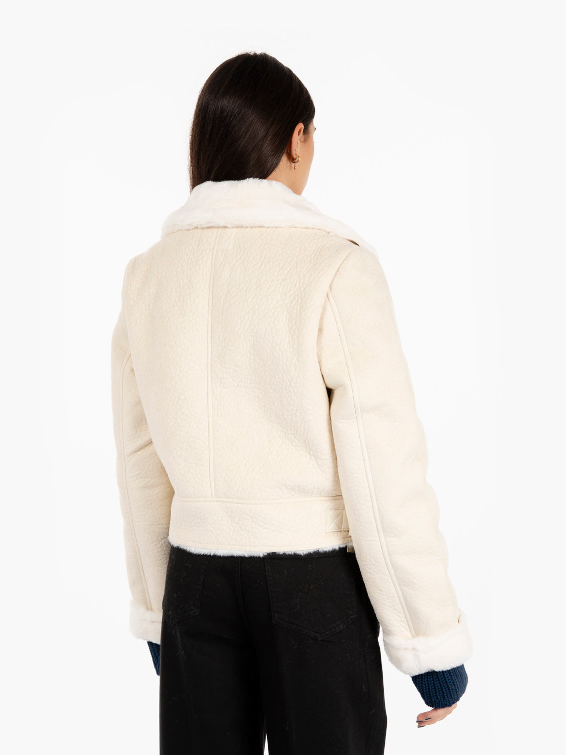 Ecomontone chiodo crop bianco