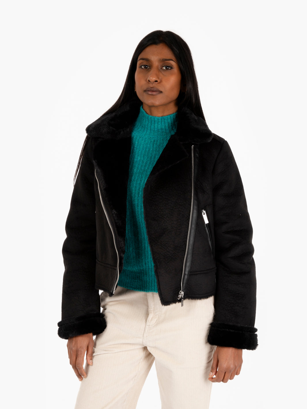 Ecomontone chiodo crop nero