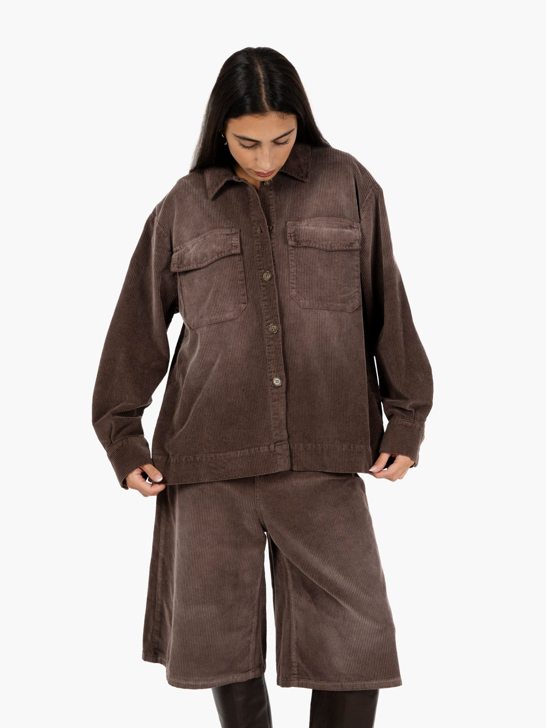 Giacca camicia in velluto a coste moro