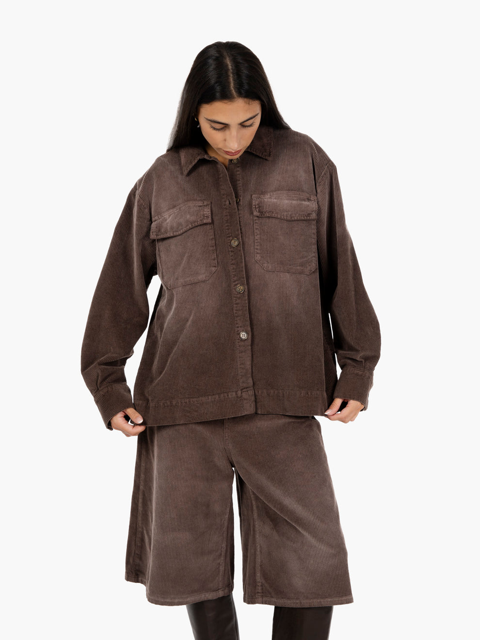 Giacca camicia in velluto a coste moro