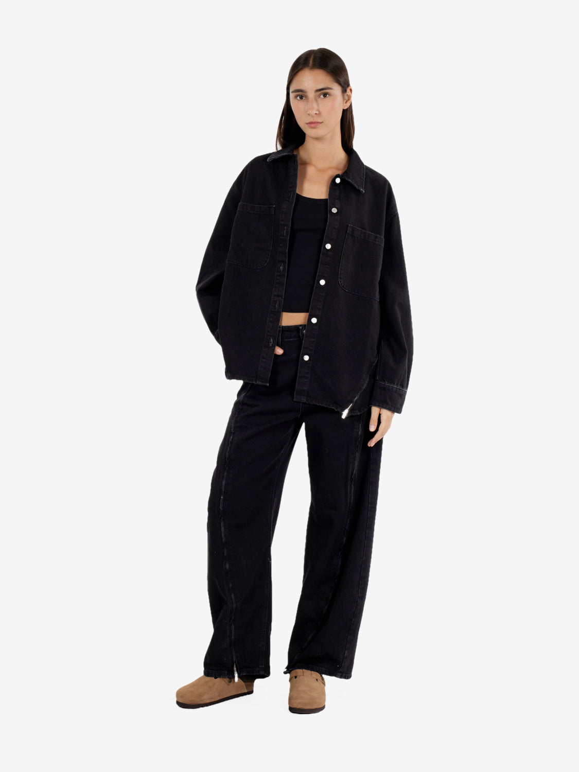 Giacca denim con zip nera