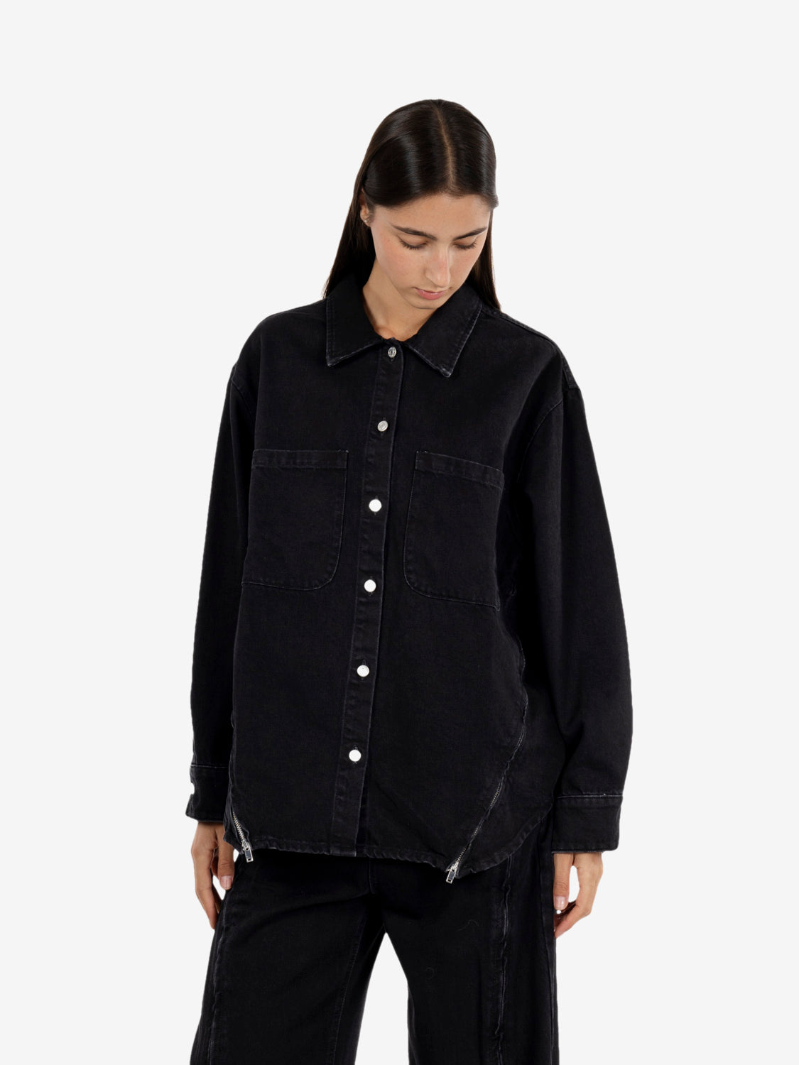 Giacca denim con zip nera
