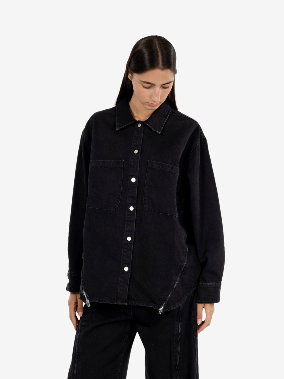 Giacca denim con zip nera