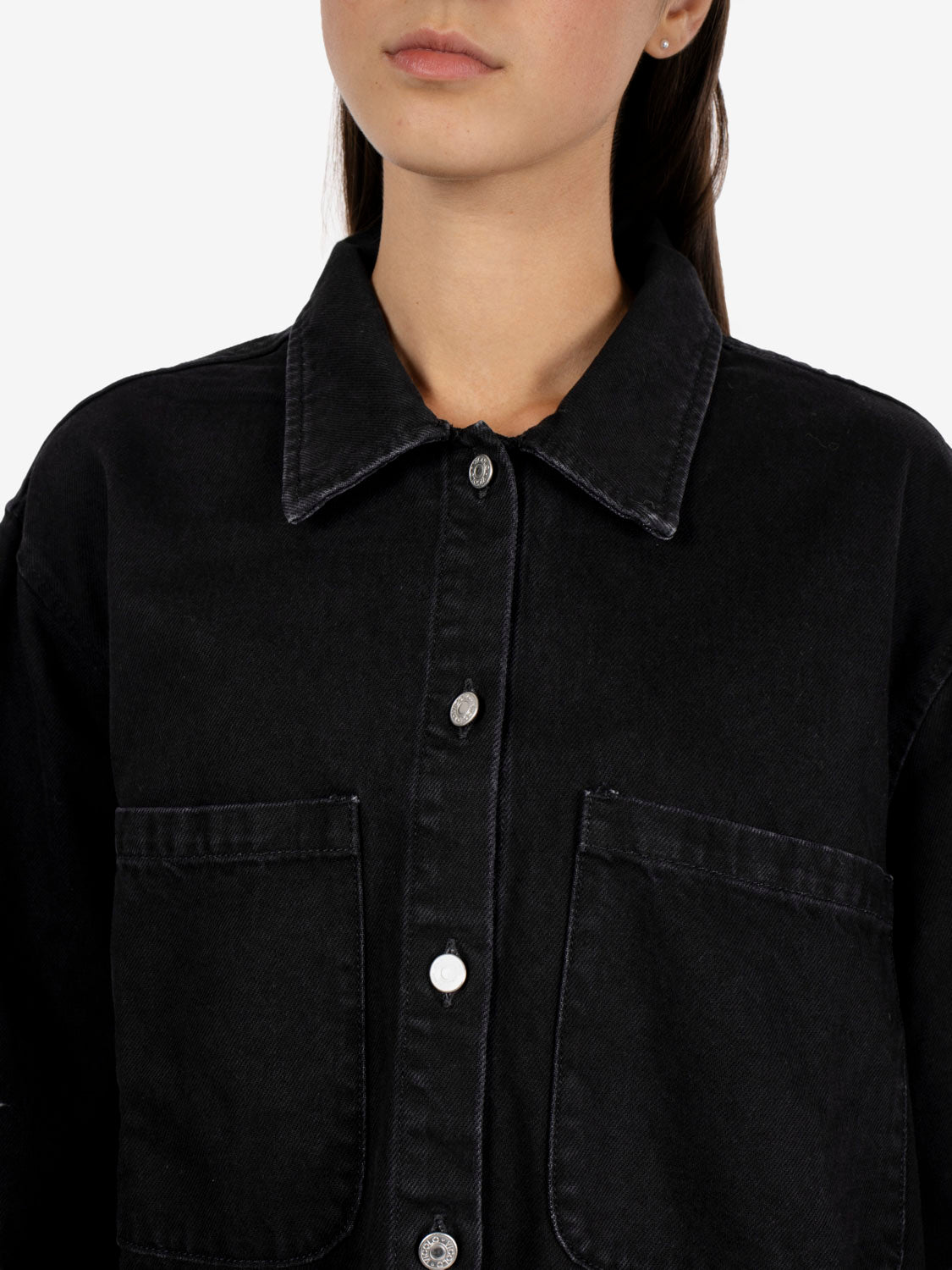 Giacca denim con zip nera