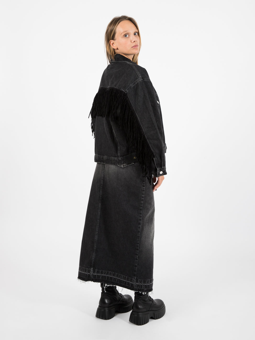 Giacca in jeans con frange black