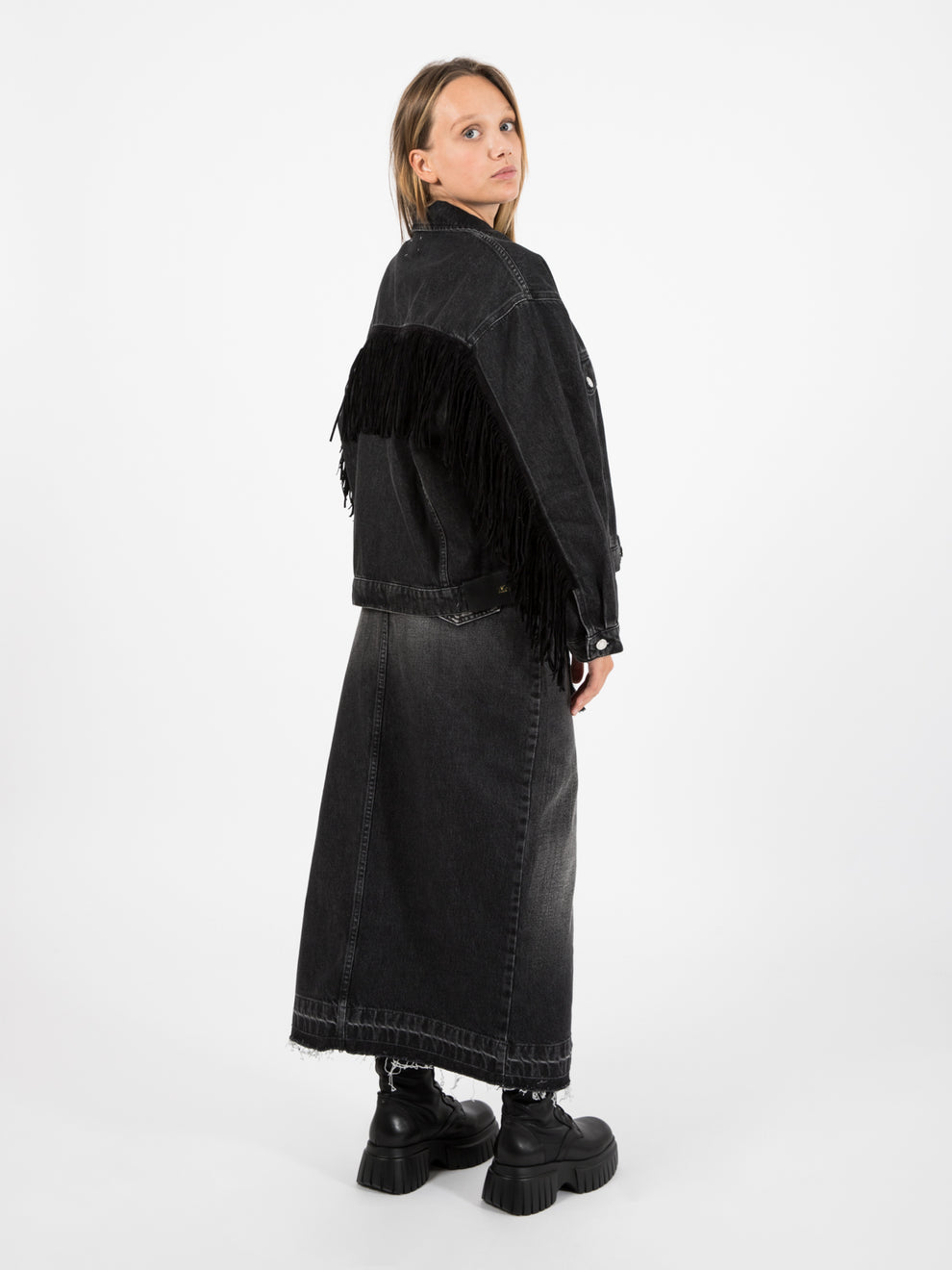 Black fringed denim jacket