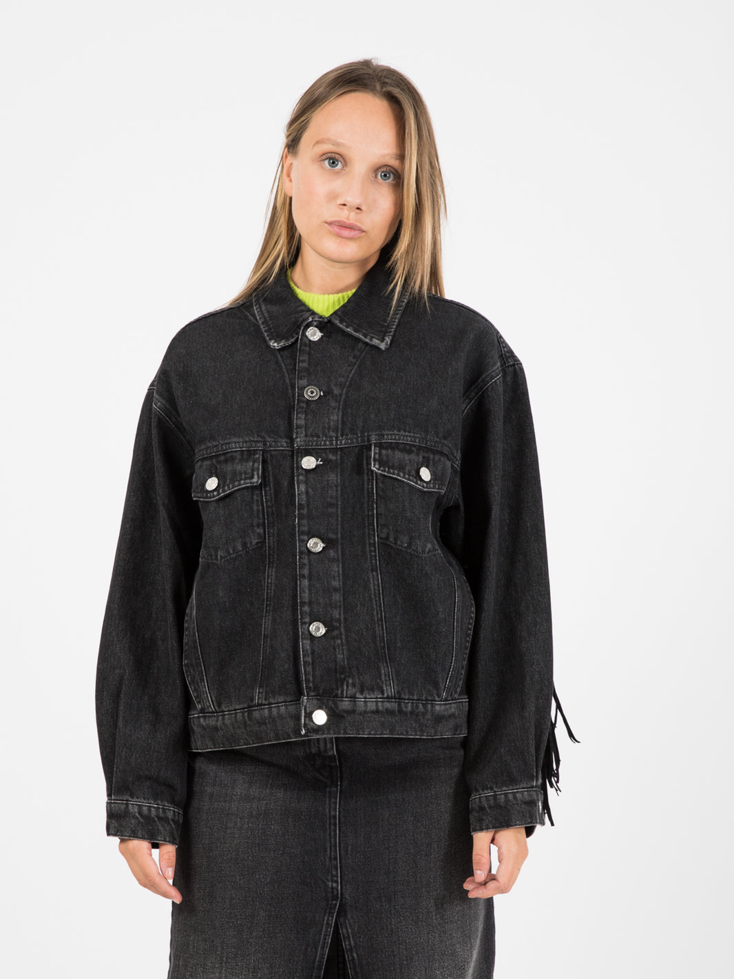 Giacca in jeans con frange black