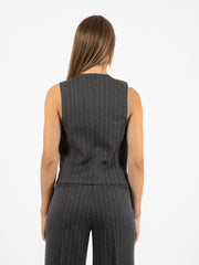 VICOLO - Gilet con strass gessato piombo