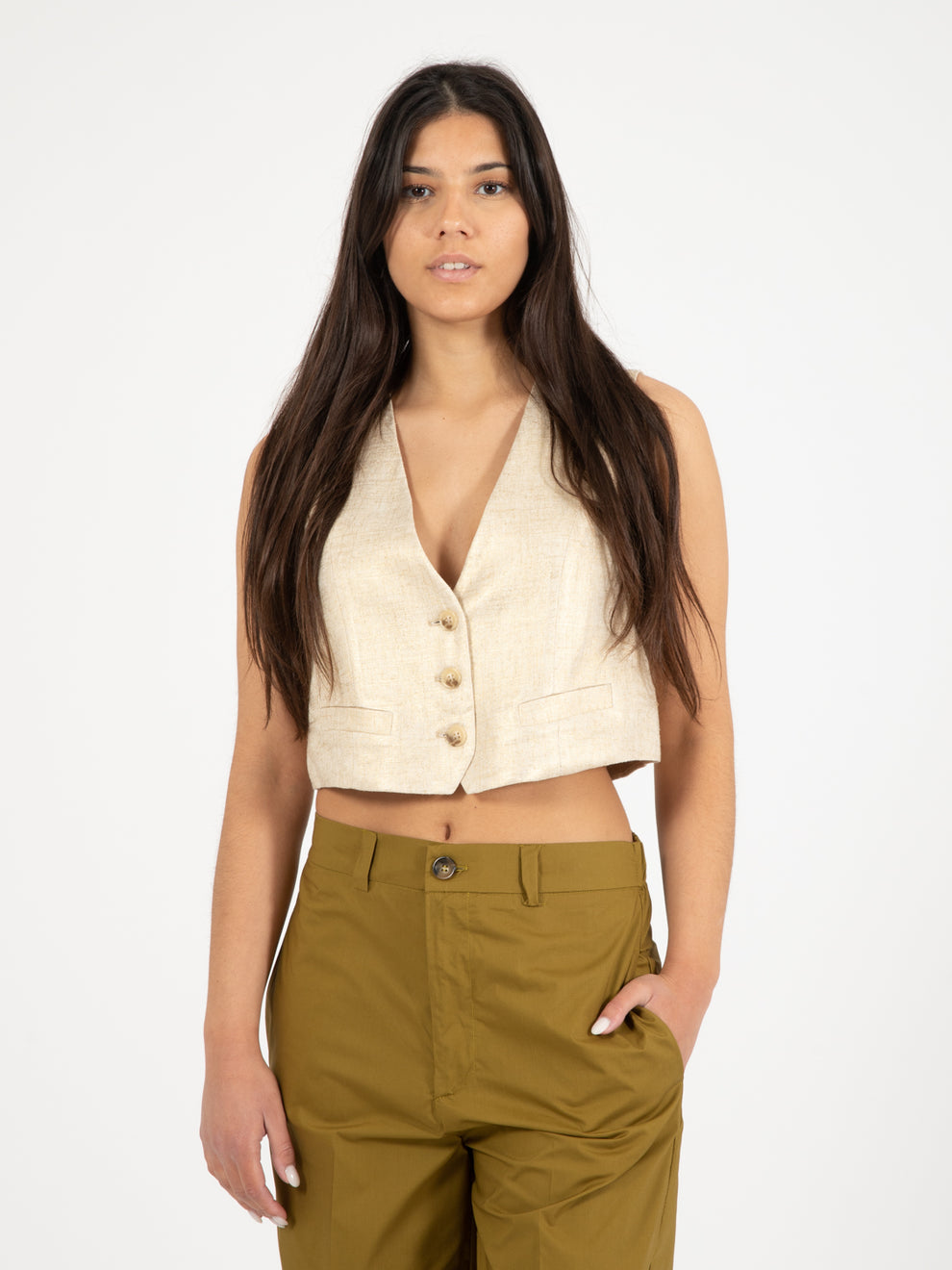 Gilet corto con bottoni oro