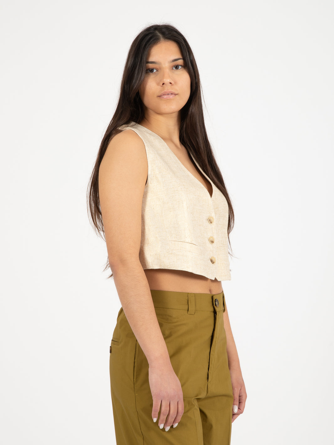 Gilet corto con bottoni oro