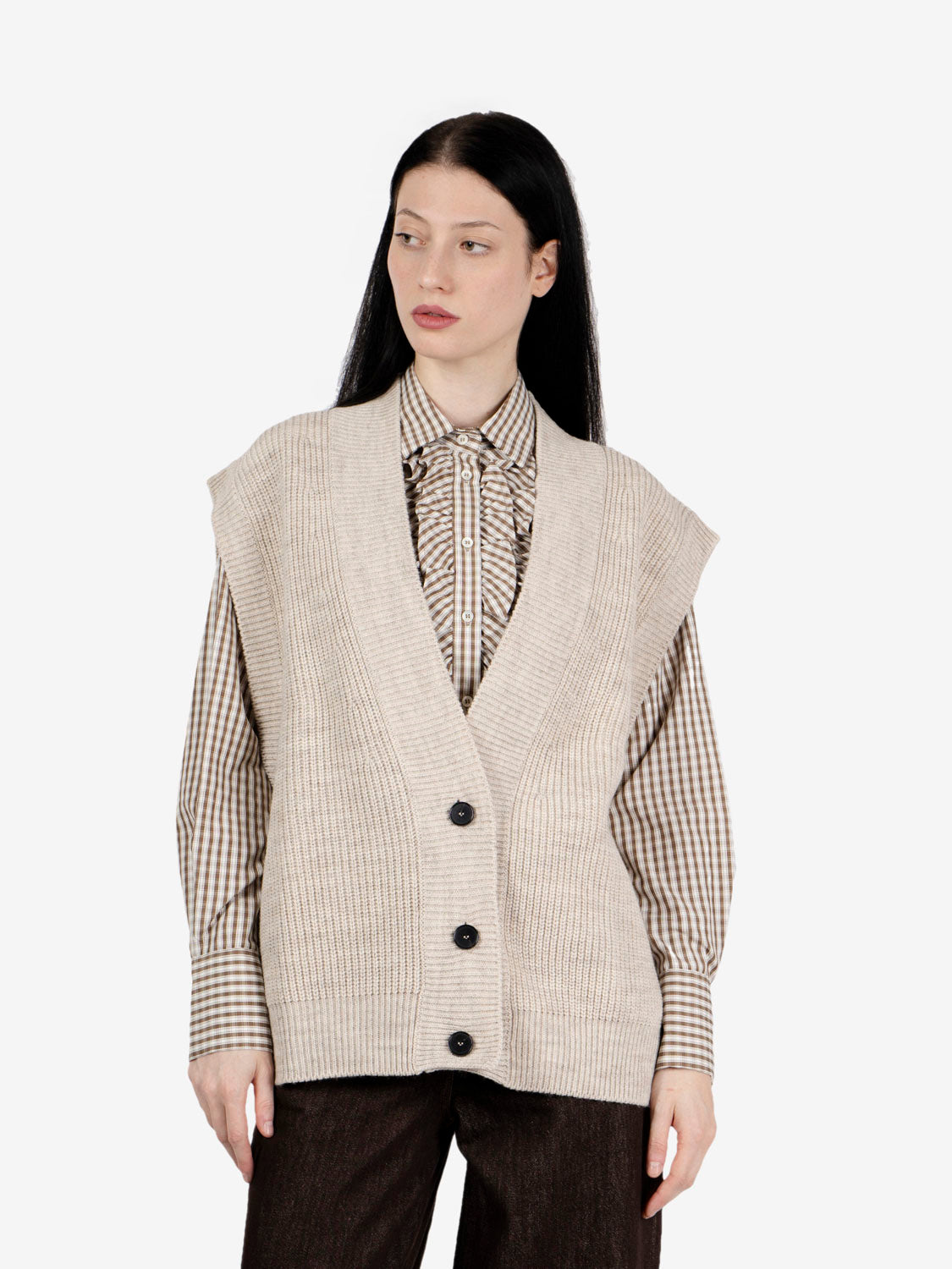 Beige mélange knit vest