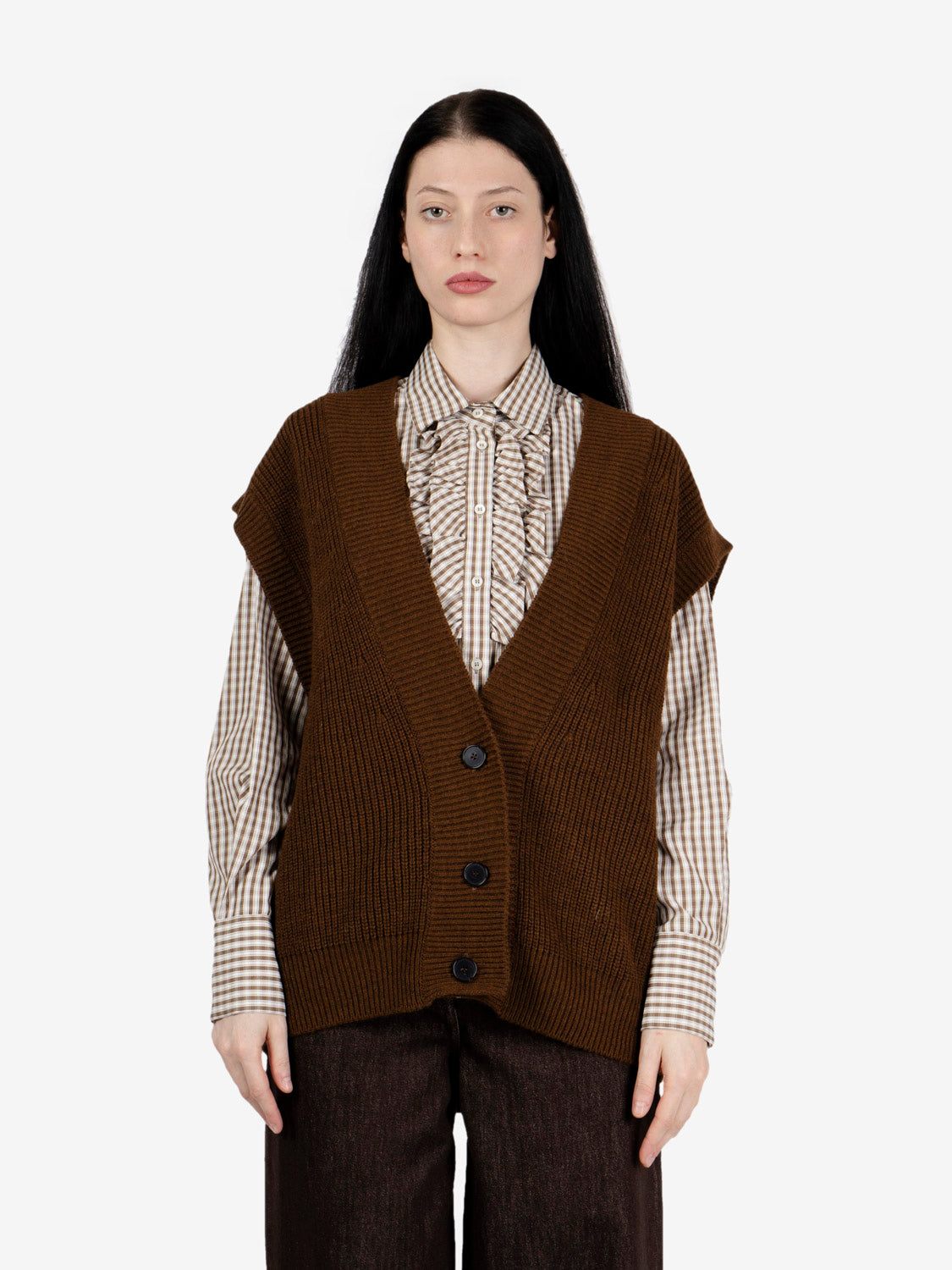 Gilet in maglia cuoio